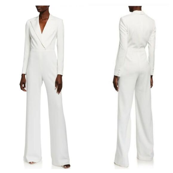 Jay Godfrey Roland V-Neck Long-Sleeve Tuxedo Jumpsuit Light Ivory size 2